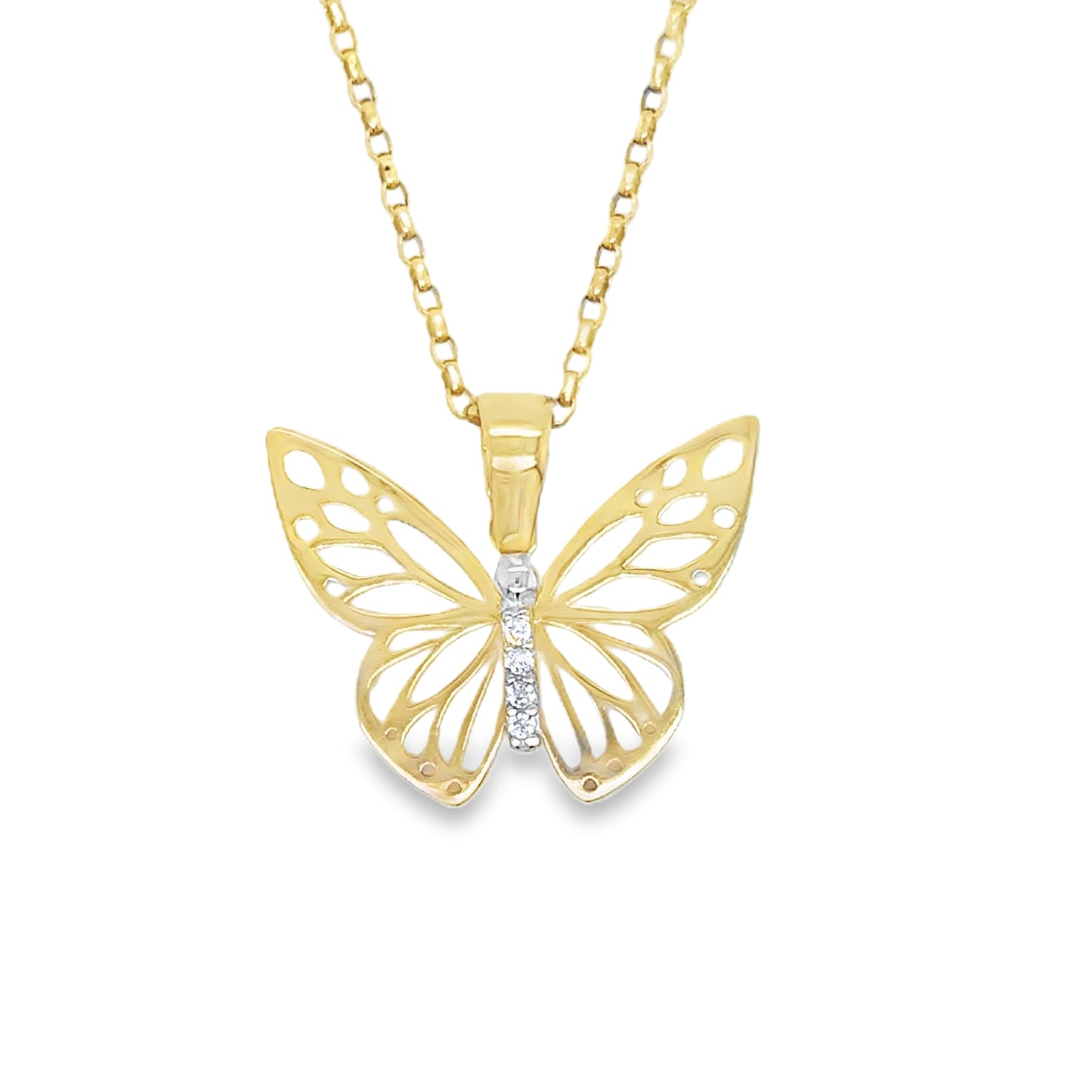 9ct Yellow Gold Open Butterfly Pendant With CZ Centre