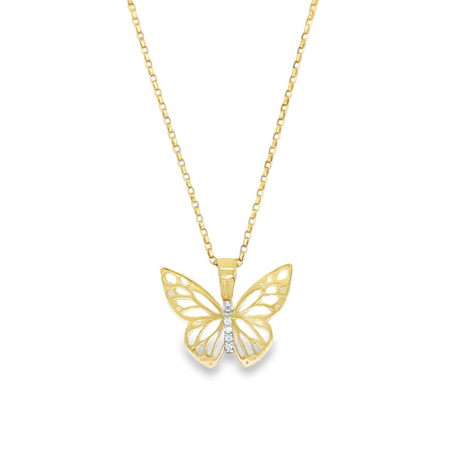 9ct Yellow Gold Open Butterfly Pendant With CZ Centre