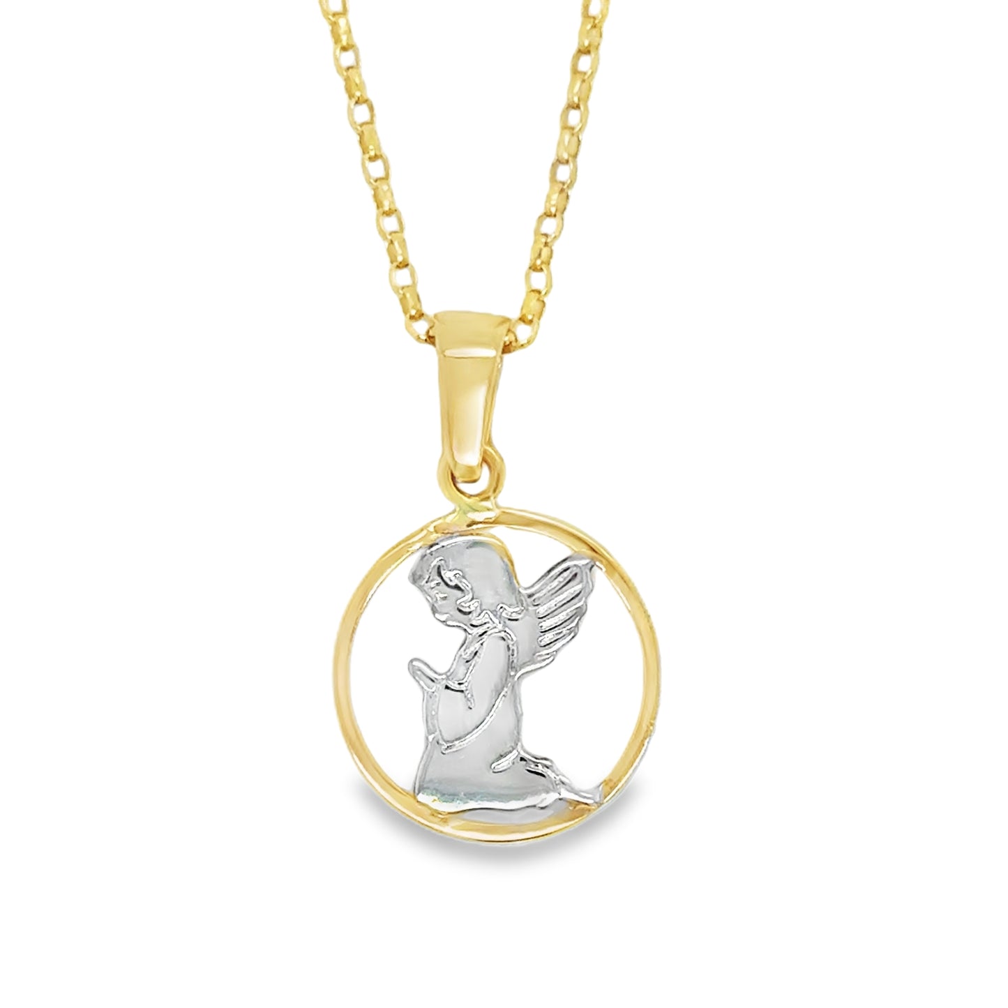 9ct Two Tone Gold Open Circle Angel Pendant