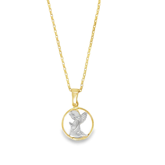 9ct Two Tone Gold Open Circle Angel Pendant