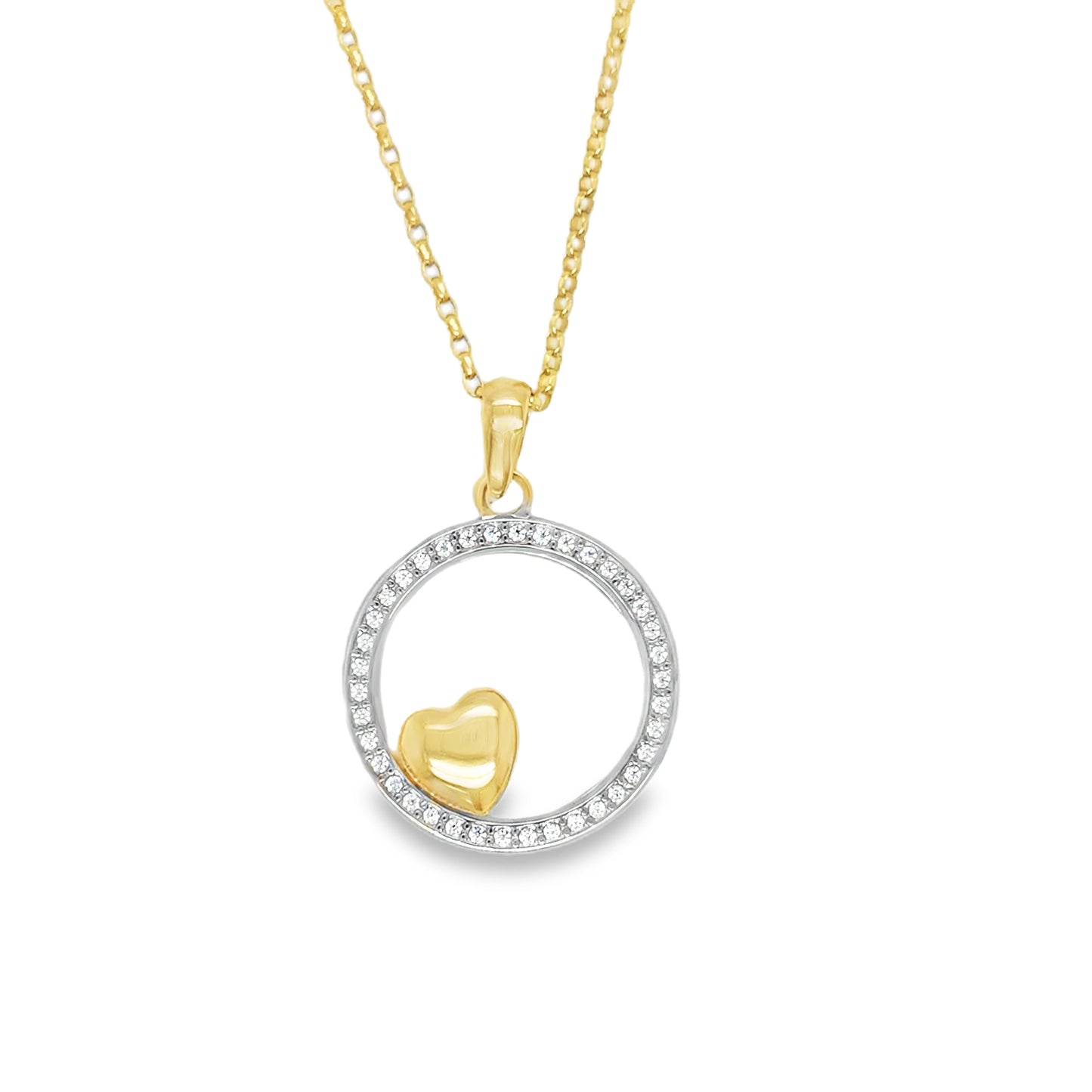 9ct Two Tone Gold Open CZ Circle Heart Pendant