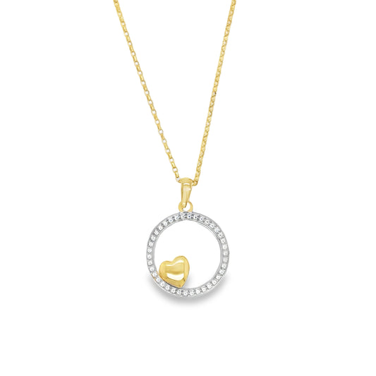 9ct Two Tone Gold Open CZ Circle Heart Pendant