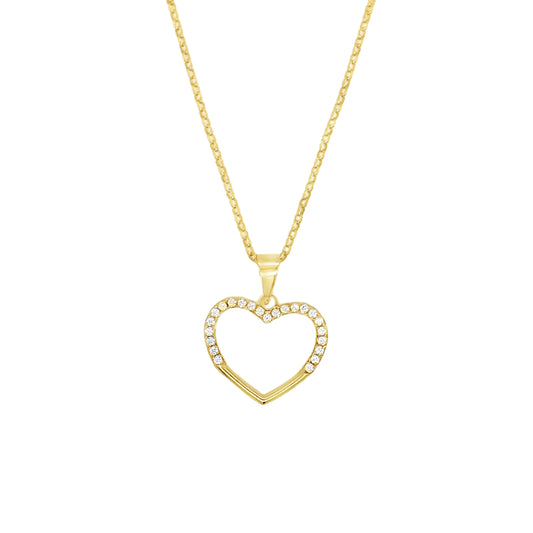 9ct Yellow Gold CZ Open Heart Pendant