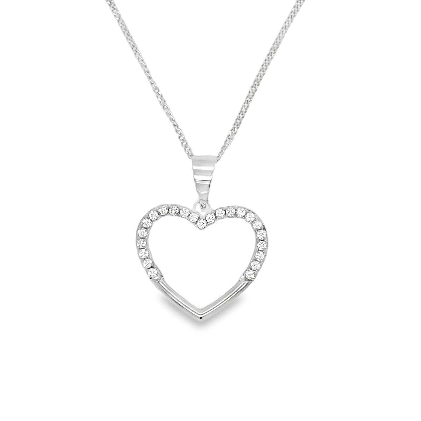 9ct White Gold CZ Open Heart Pendant