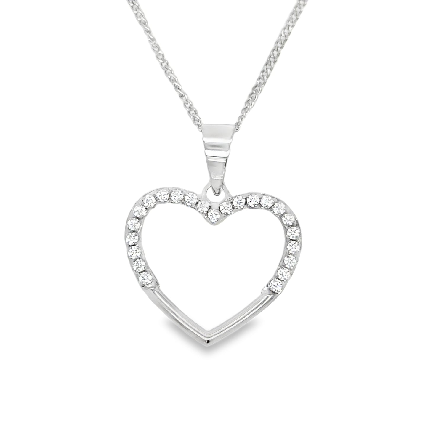 9ct White Gold CZ Open Heart Pendant