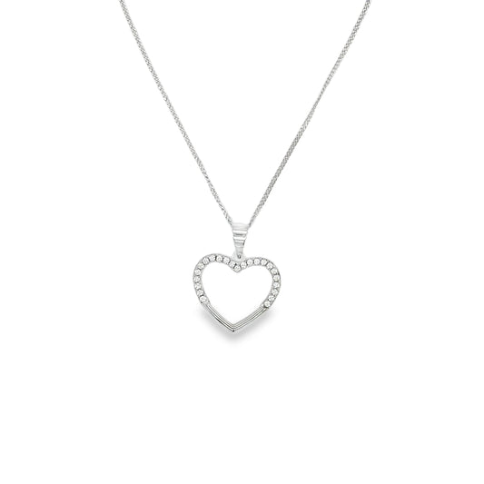 9ct White Gold CZ Open Heart Pendant
