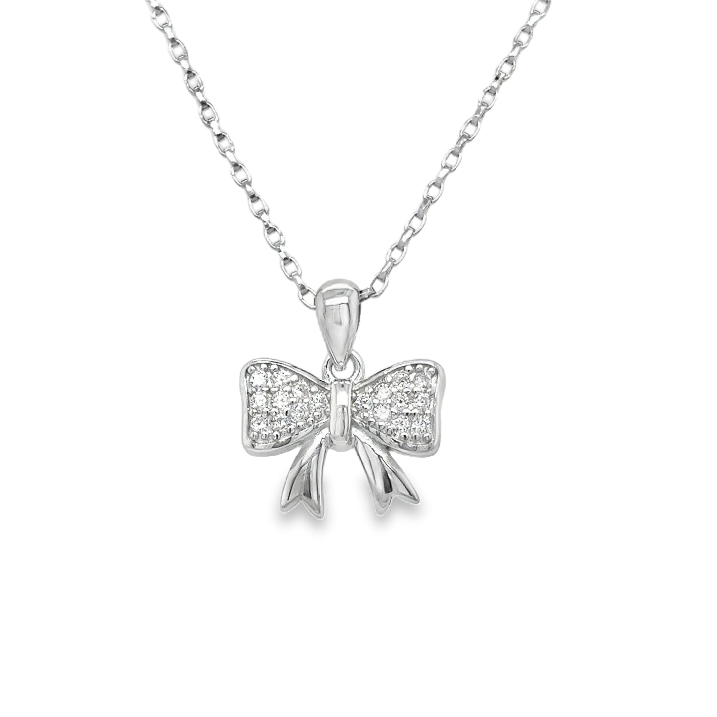 Sterling Silver CZ Bow Pendant & Earring Set