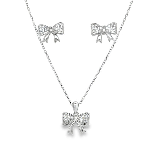 Sterling Silver CZ Bow Pendant & Earring Set