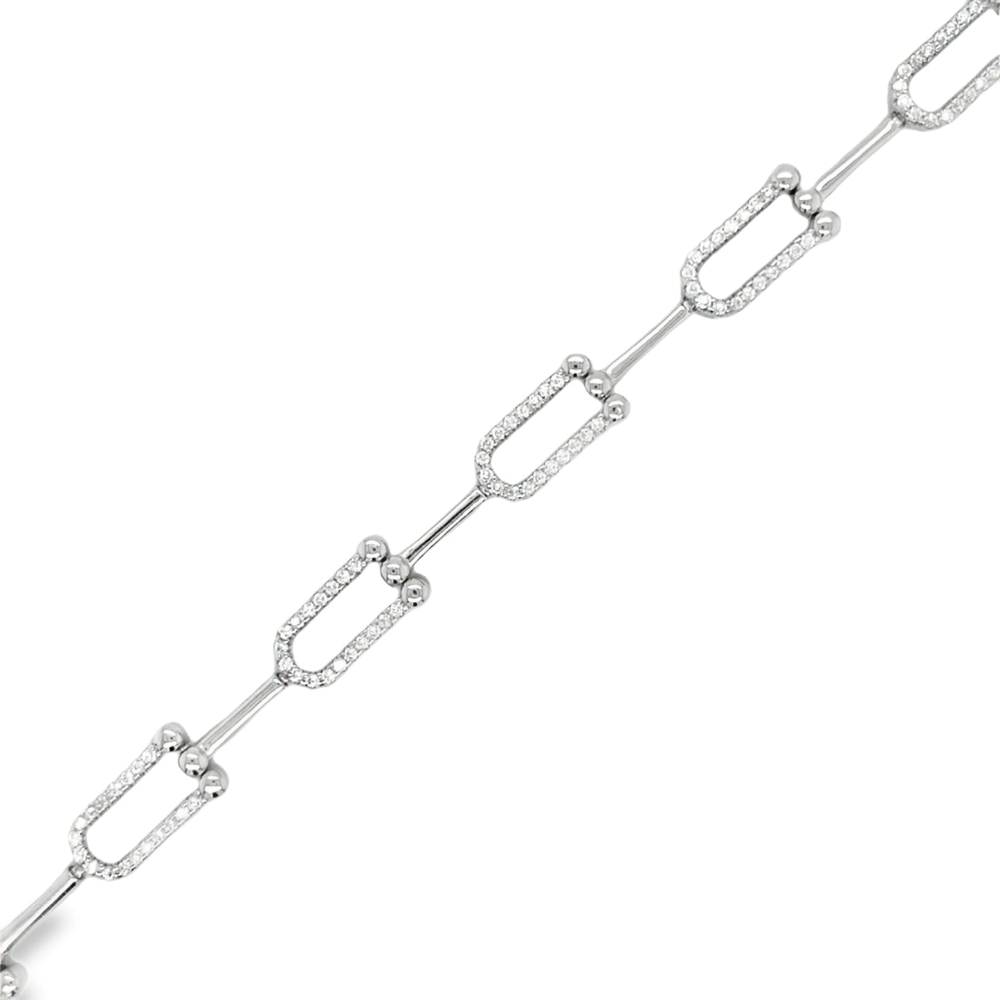 Sterling Silver CZ & Polished U Shape Link Bracelet