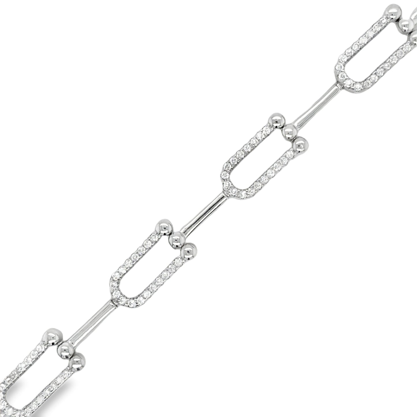 Sterling Silver CZ & Polished U Shape Link Bracelet