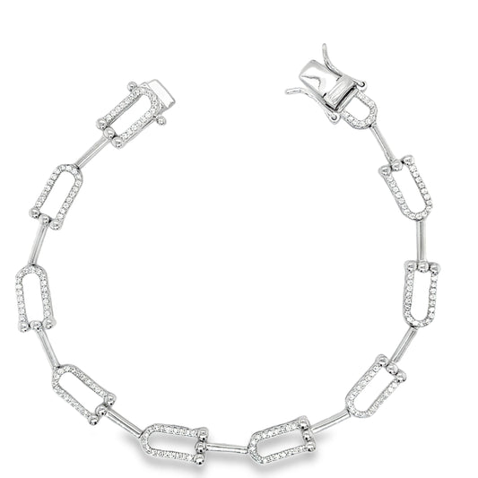 Sterling Silver CZ & Polished U Shape Link Bracelet