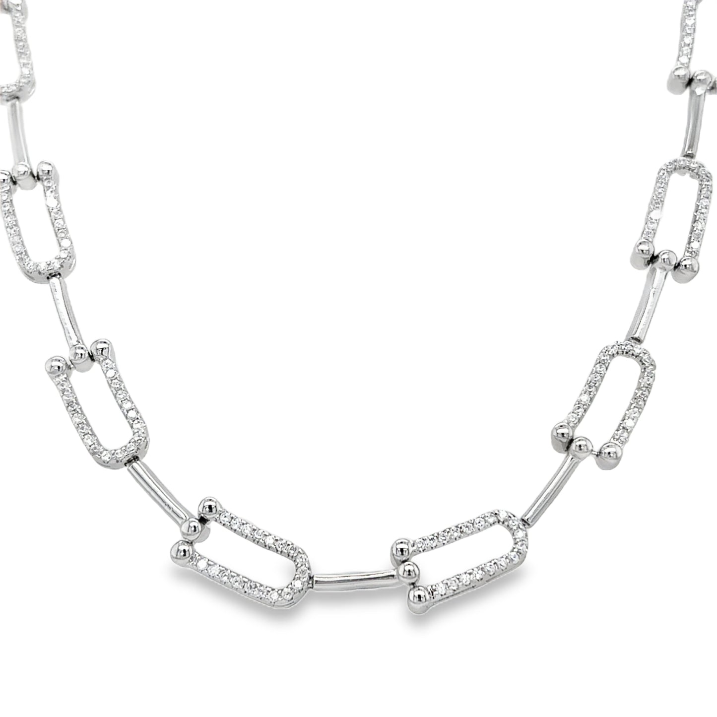 Sterling Silver CZ & Polished U Shape Link Necklet