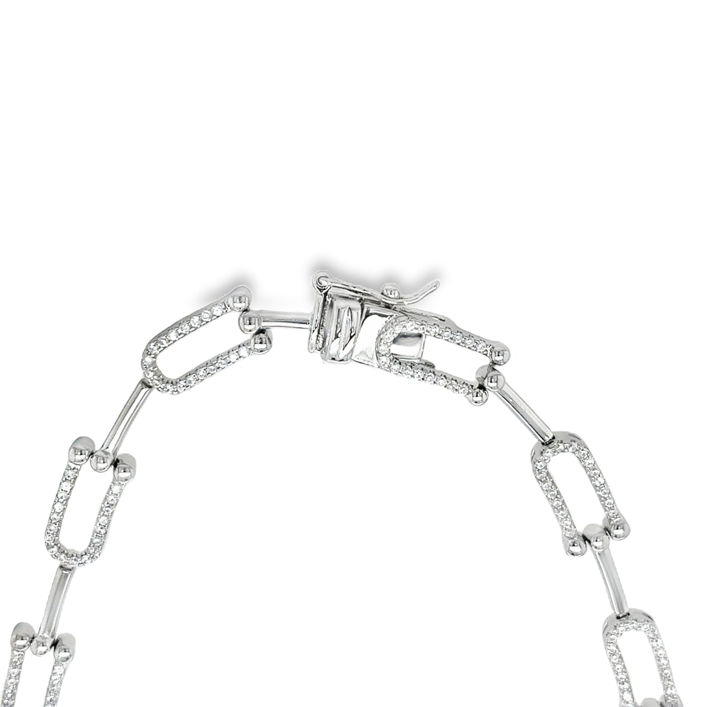 Sterling Silver CZ & Polished U Shape Link Necklet