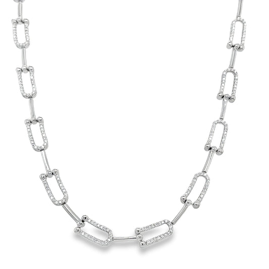 Sterling Silver CZ & Polished U Shape Link Necklet