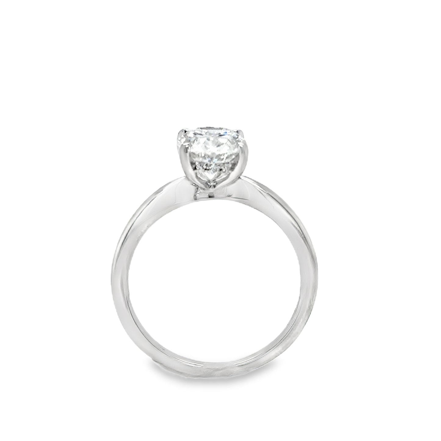Platinum Oval Soliatire 4 Claw Cultured Diamond Ring With Hidden Halo 2.10ct