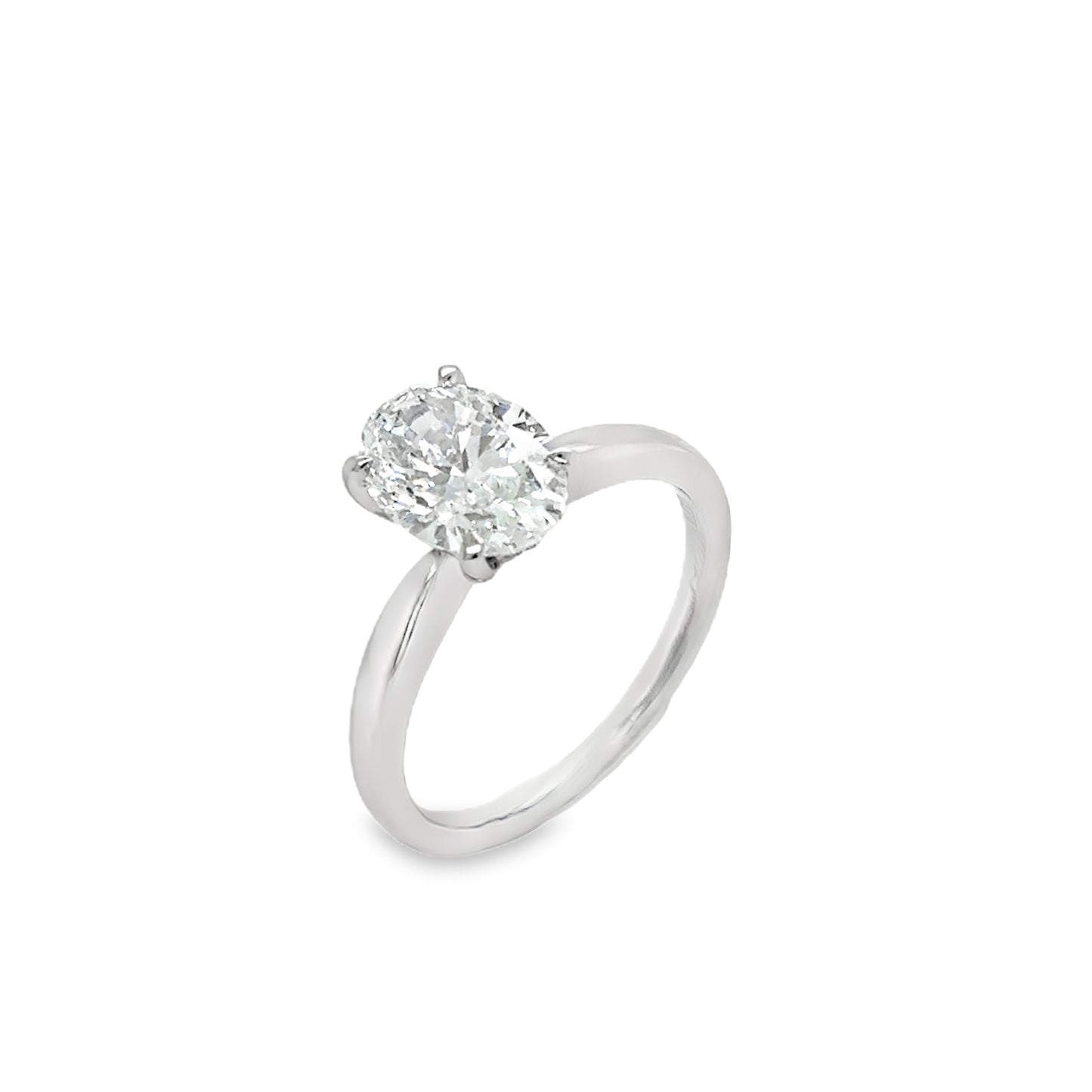 Platinum Oval Soliatire 4 Claw Cultured Diamond Ring With Hidden Halo 2.10ct