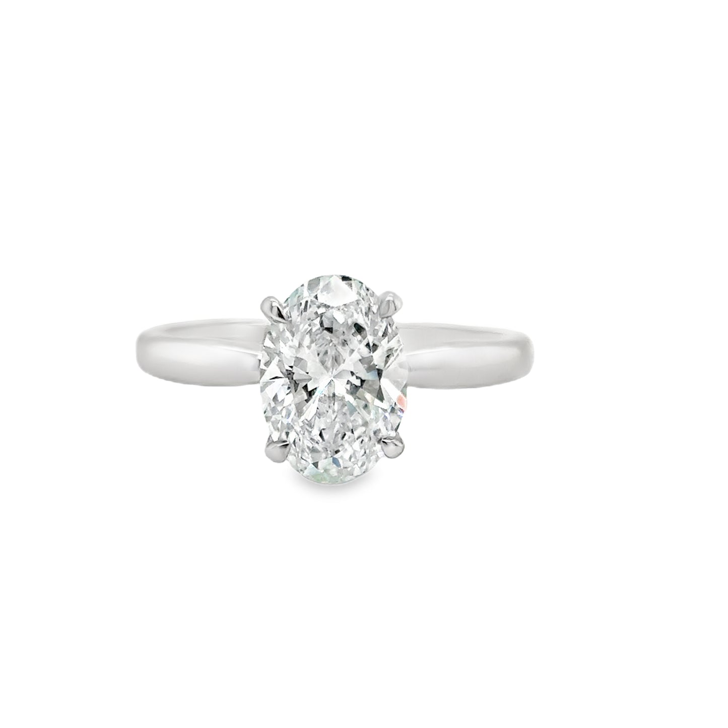 Platinum Oval Soliatire 4 Claw Cultured Diamond Ring With Hidden Halo 2.10ct