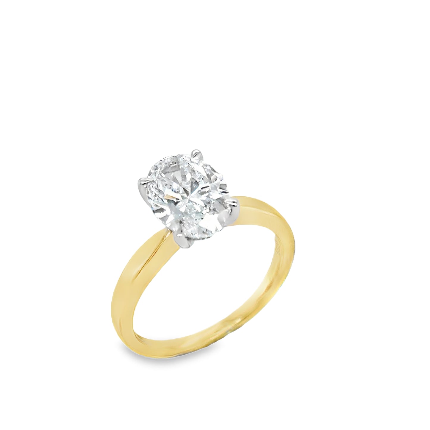 18ct Oval Soliatire 4 Claw Cultured Diamond Ring With Hidden Halo 2.08ct