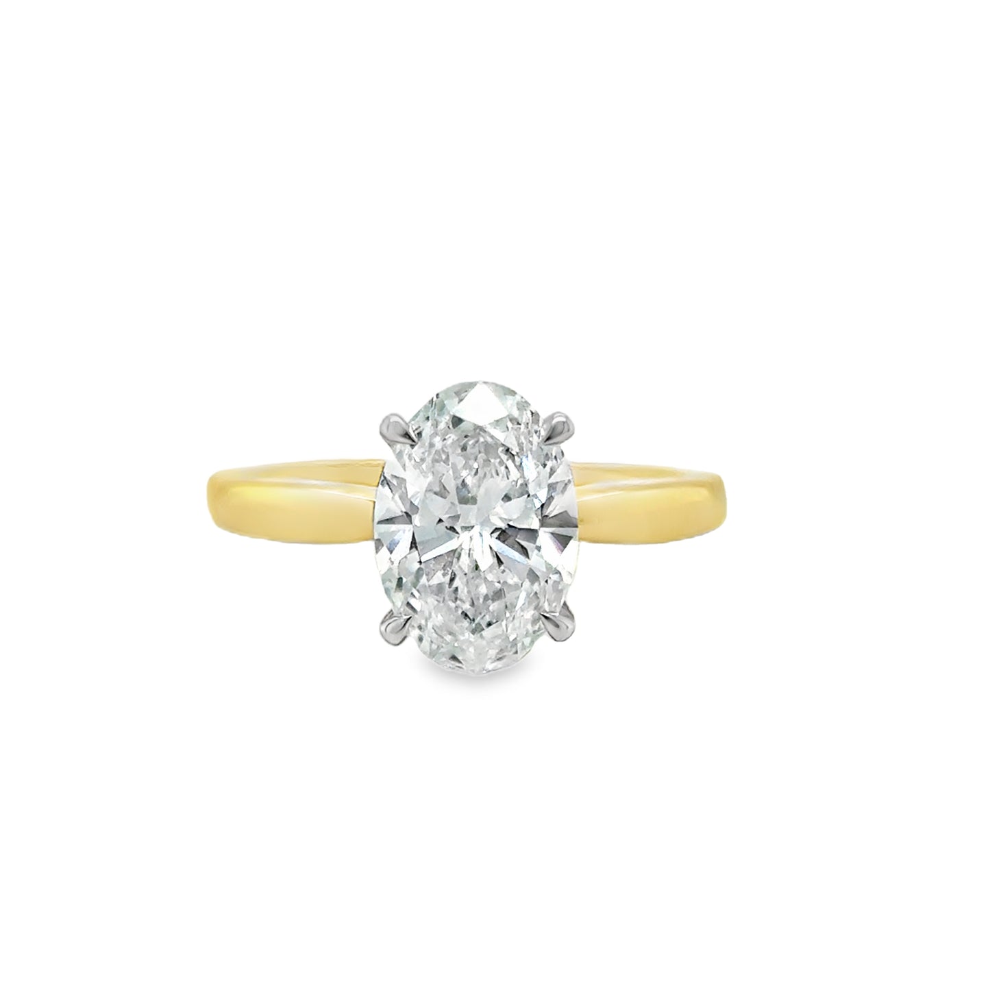 18ct Oval Solitaire 4 Claw Cultured Diamond Ring With Hidden Halo 2.08ct