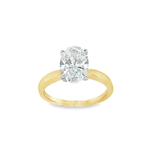 18ct Oval Solitaire 4 Claw Cultured Diamond Ring With Hidden Halo 2.08ct