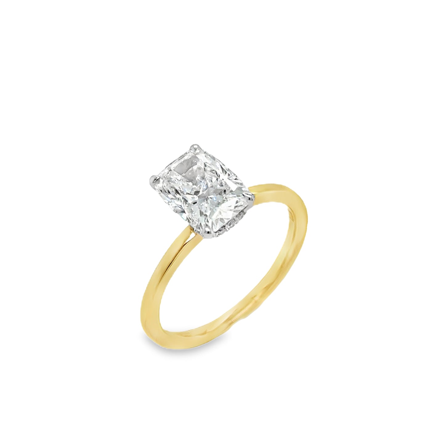 18ct Elongated Cushion Cultured Diamond Ring With Hidden Halo 2.10ct