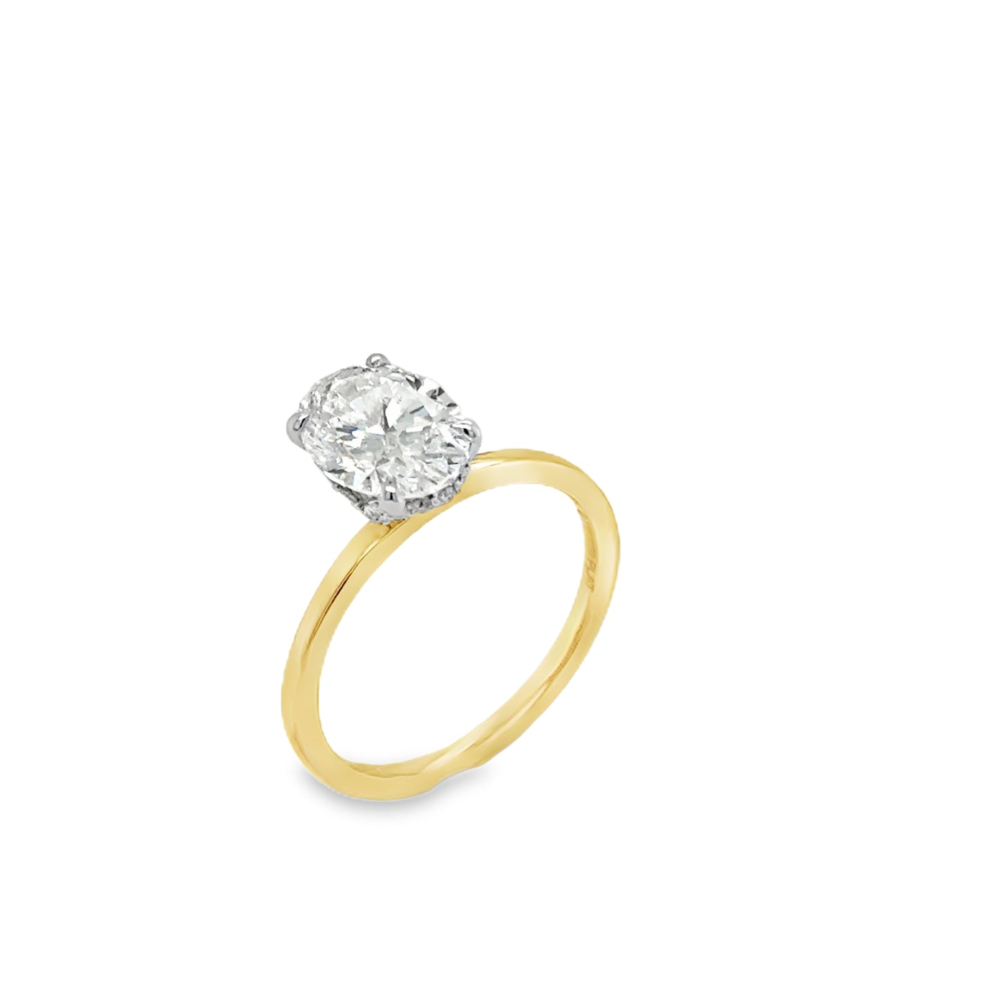 18ct Oval Soliatire 4 Claw Cultured Diamond Ring With Hidden Halo 2.22ct