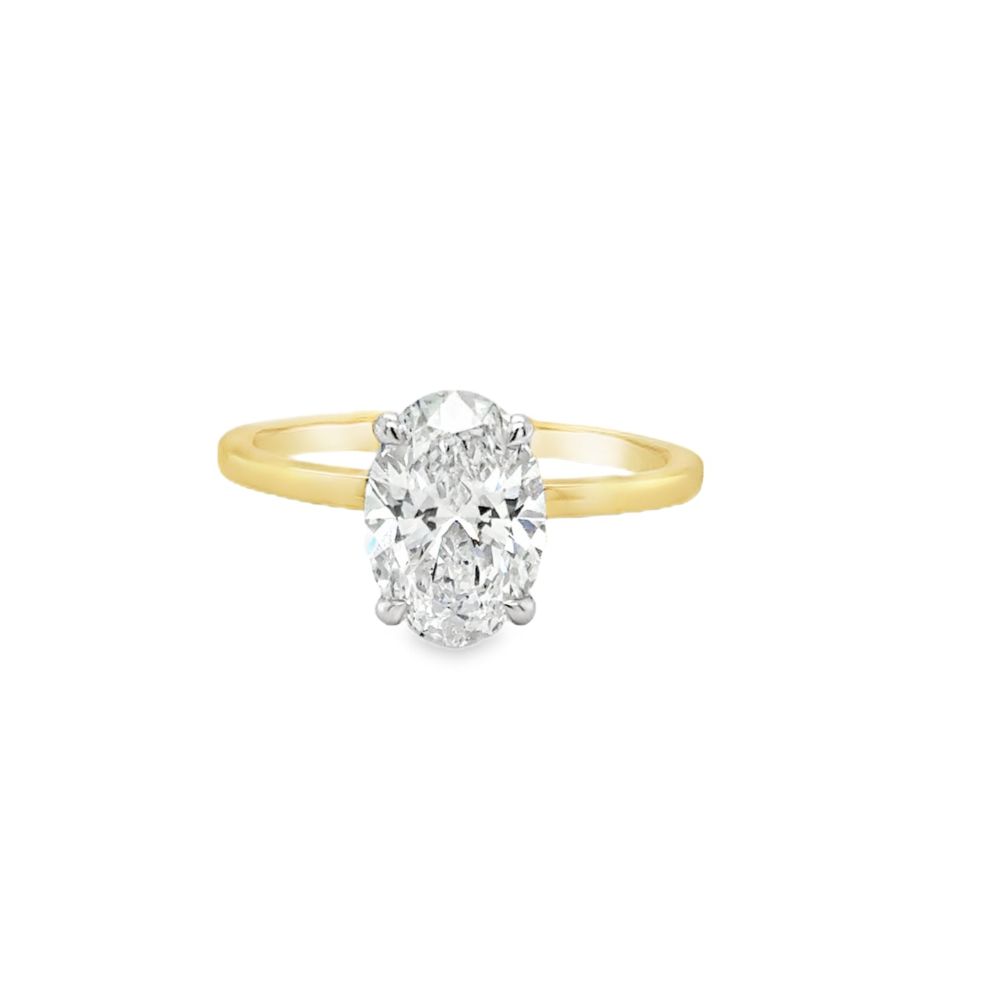 18ct Oval Soliatire 4 Claw Cultured Diamond Ring With Hidden Halo 2.22ct
