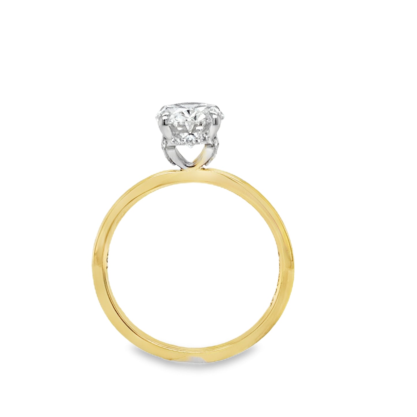 18ct Oval Soliatire 4 Claw Cultured Diamond Ring With Hidden Halo 2.22ct