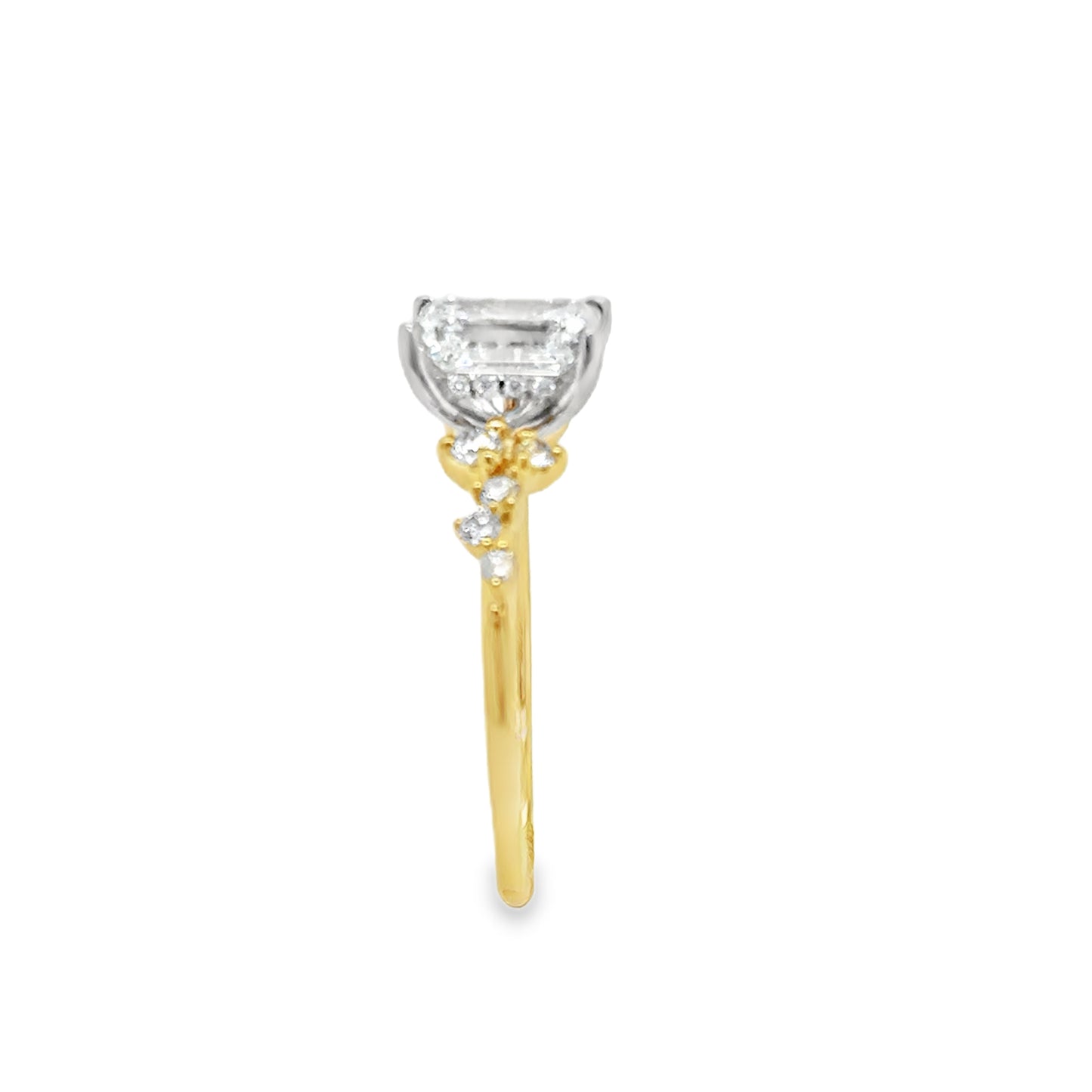 18ct Emerald Cut Solitaire Cultured Diamond Ring With Hidden Halo & Scatter Shoulders 1.92ct