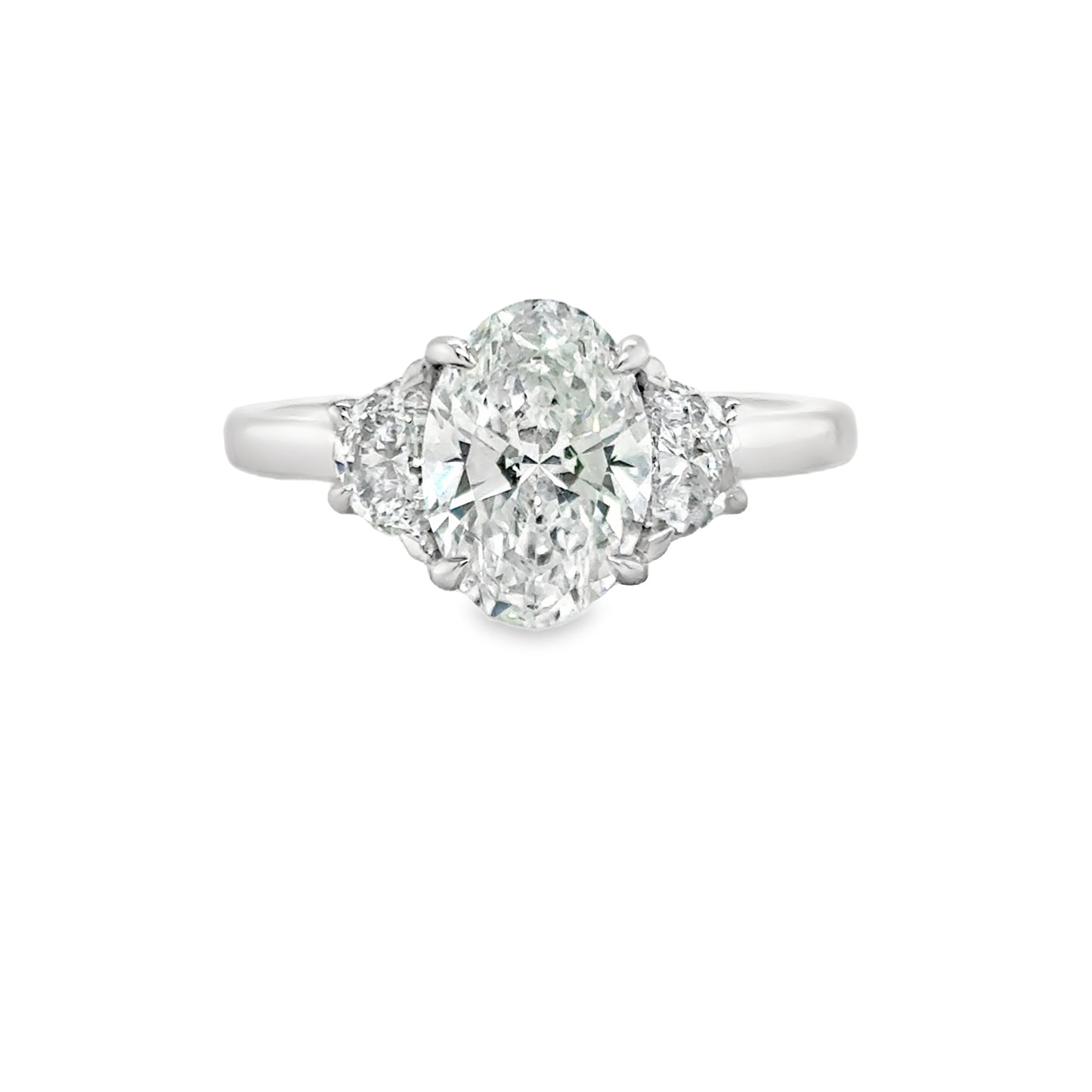 Platinum Three Stone Oval & Demilune Cultured Diamond Ring 2.50ct