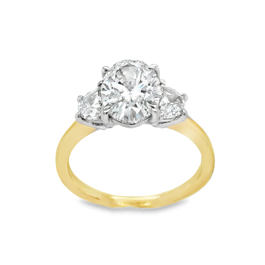 18ct Three Stone Oval & Demilune Cultured Diamond Ring 2.49ct