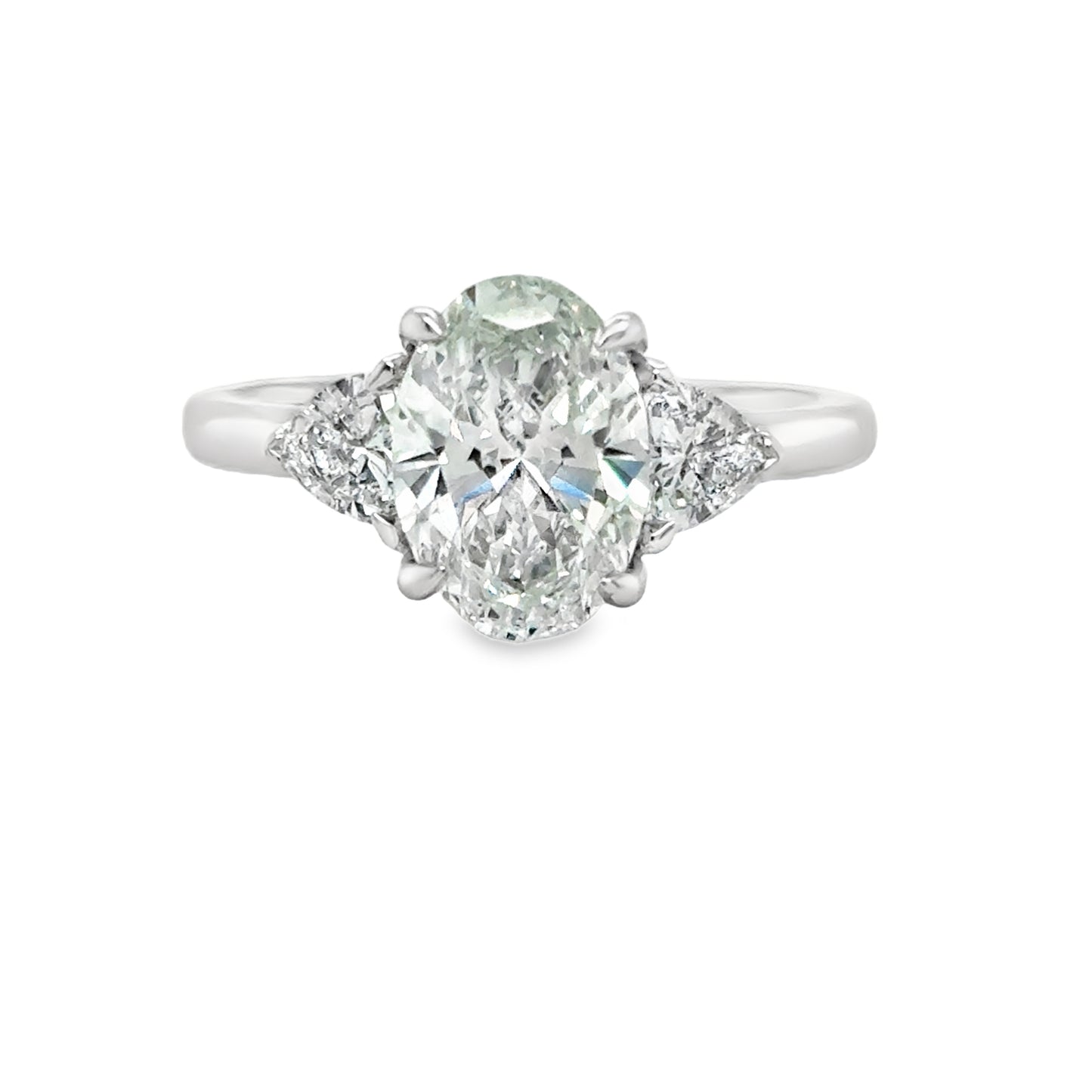Platinum Three Stone Oval & Trillion Cultured Diamond Ring 2.47ct