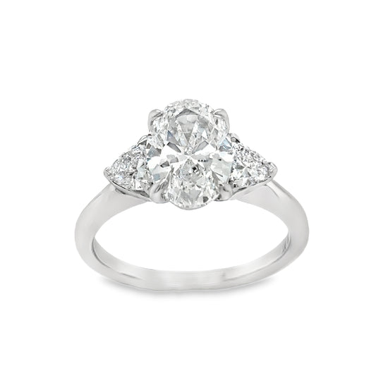Platinum Three Stone Oval & Trillion Cultured Diamond Ring 2.47ct
