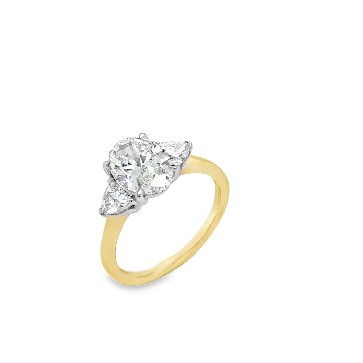 18ct Three Stone Oval & Trillion Cultured Diamond Ring 2.47ct