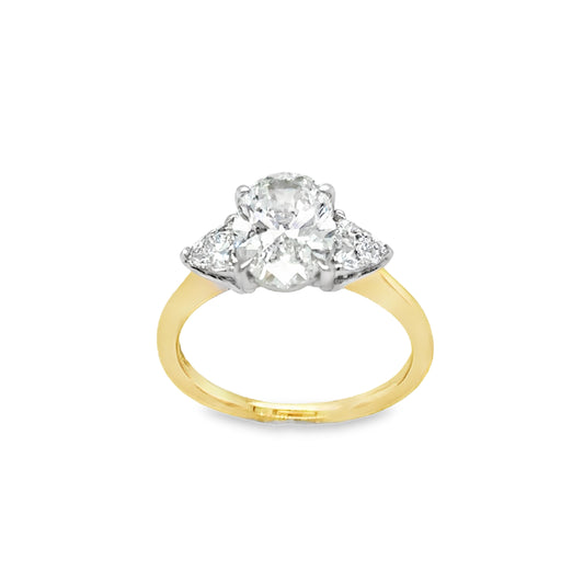 18ct Three Stone Oval & Trillion Cultured Diamond Ring 2.47ct
