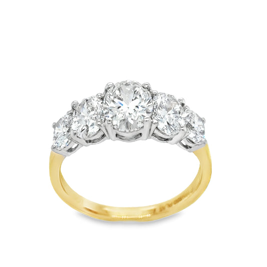 18ct 5 Stone Graduated Oval Cultured Diamond Ring 2.54ct