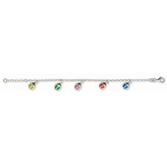 Sterling Silver Multicolour Ladybird Scatter Bracelet Kids