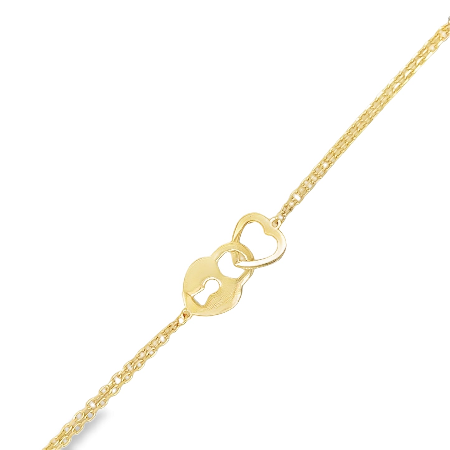 9ct Double Row Diamond Cut Ball Heart & Padlock Bracelet