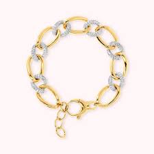 Bronzallure Gold Polished & Pave Link Bracelet