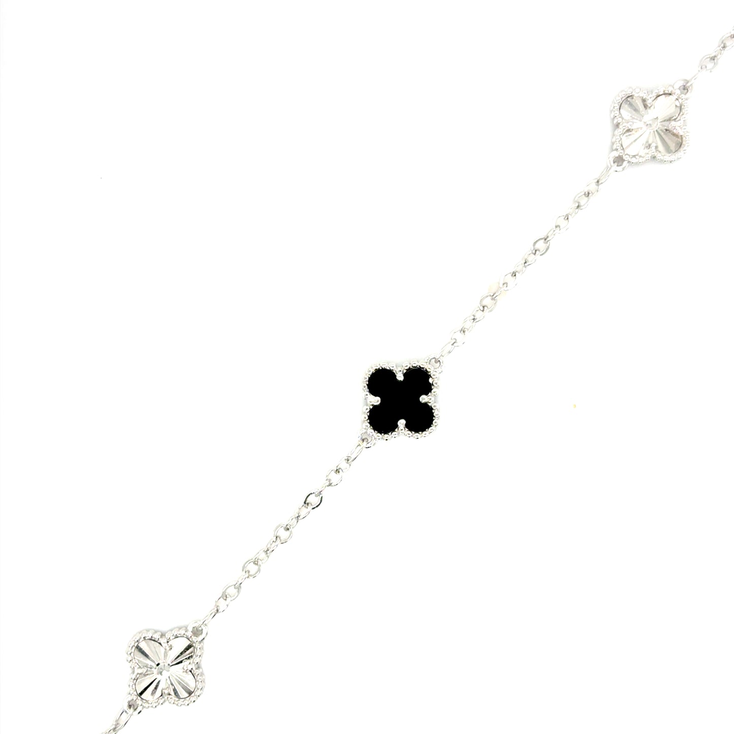 Sterling Silver Black and CZ Clover Scatter Bracelet