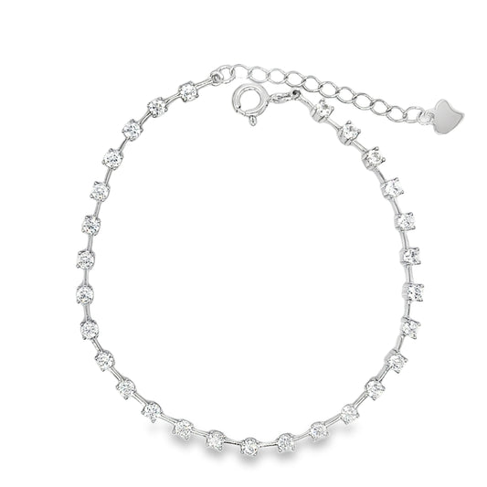 Sterling Silver Round CZ Bar Bracelet