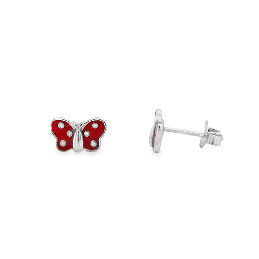 Sterling Silver Red Enamel Butterfly Earrings