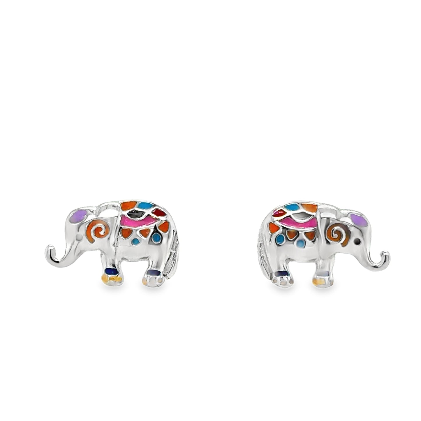 Sterling Silver Multicolour Elephant Earrings