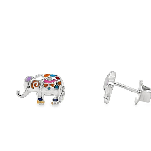Sterling Silver Multicolour Elephant Earrings