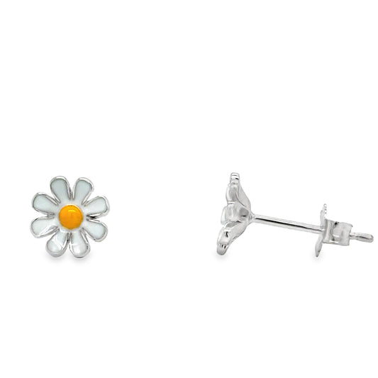 Sterling Silver Yellow and White Daisy Earrings