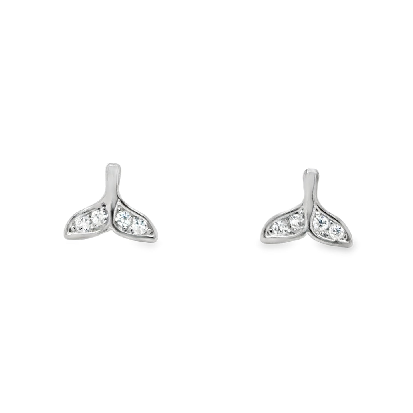 Sterling Silver CZ Whale Tail Earrings