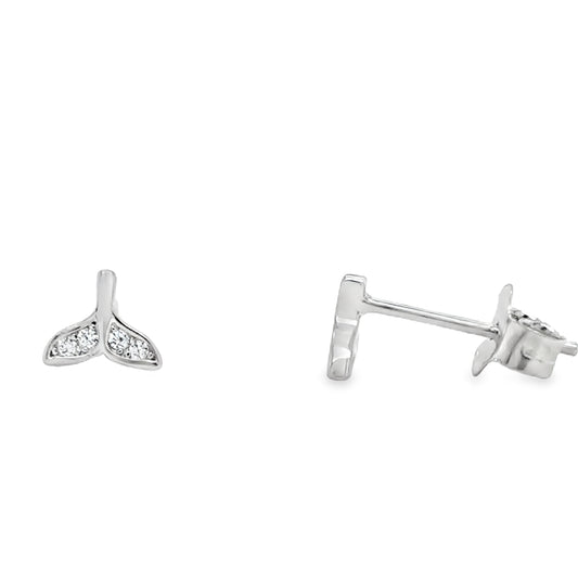 Sterling Silver CZ Whale Tail Earrings