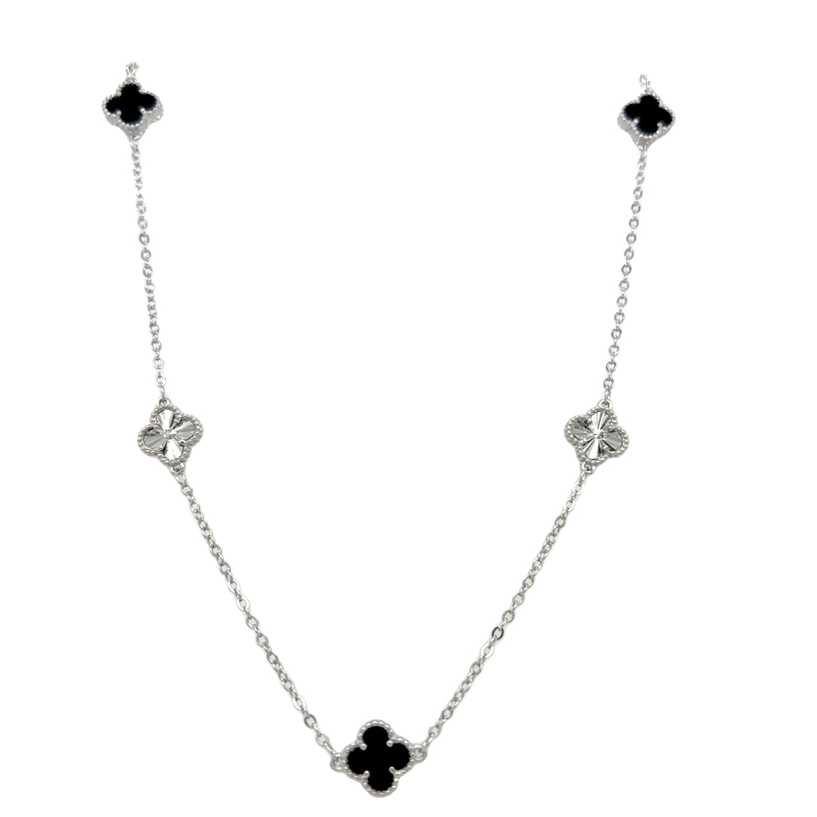 Sterling Silver Black Clover Scatter Necklet