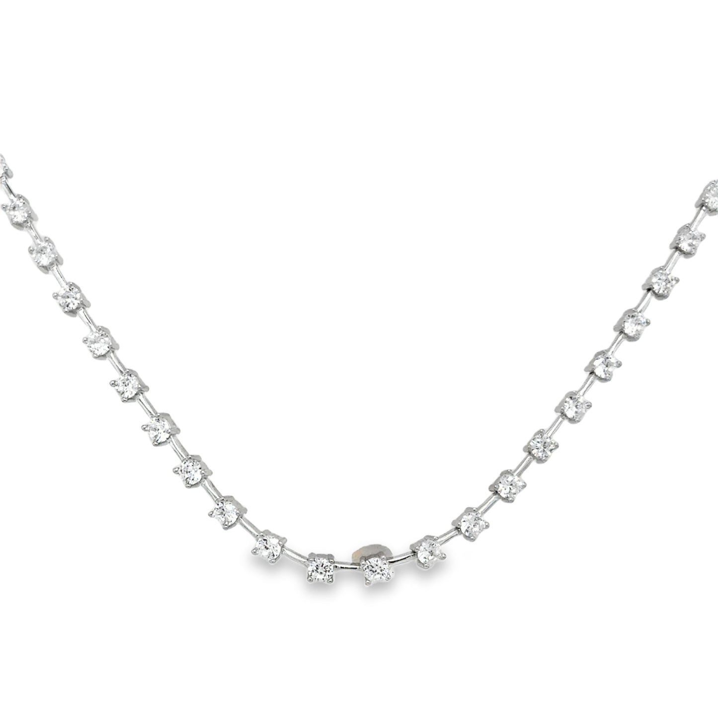 Sterling Silver Round CZ Bar Necklet