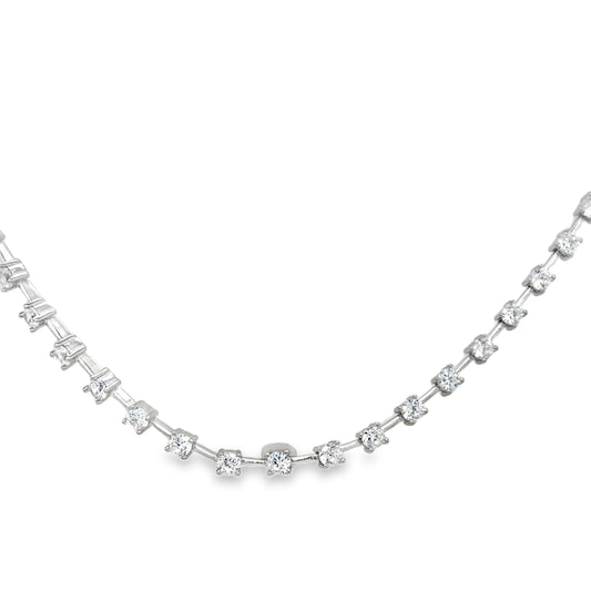 Sterling Silver Round CZ Bar Necklet